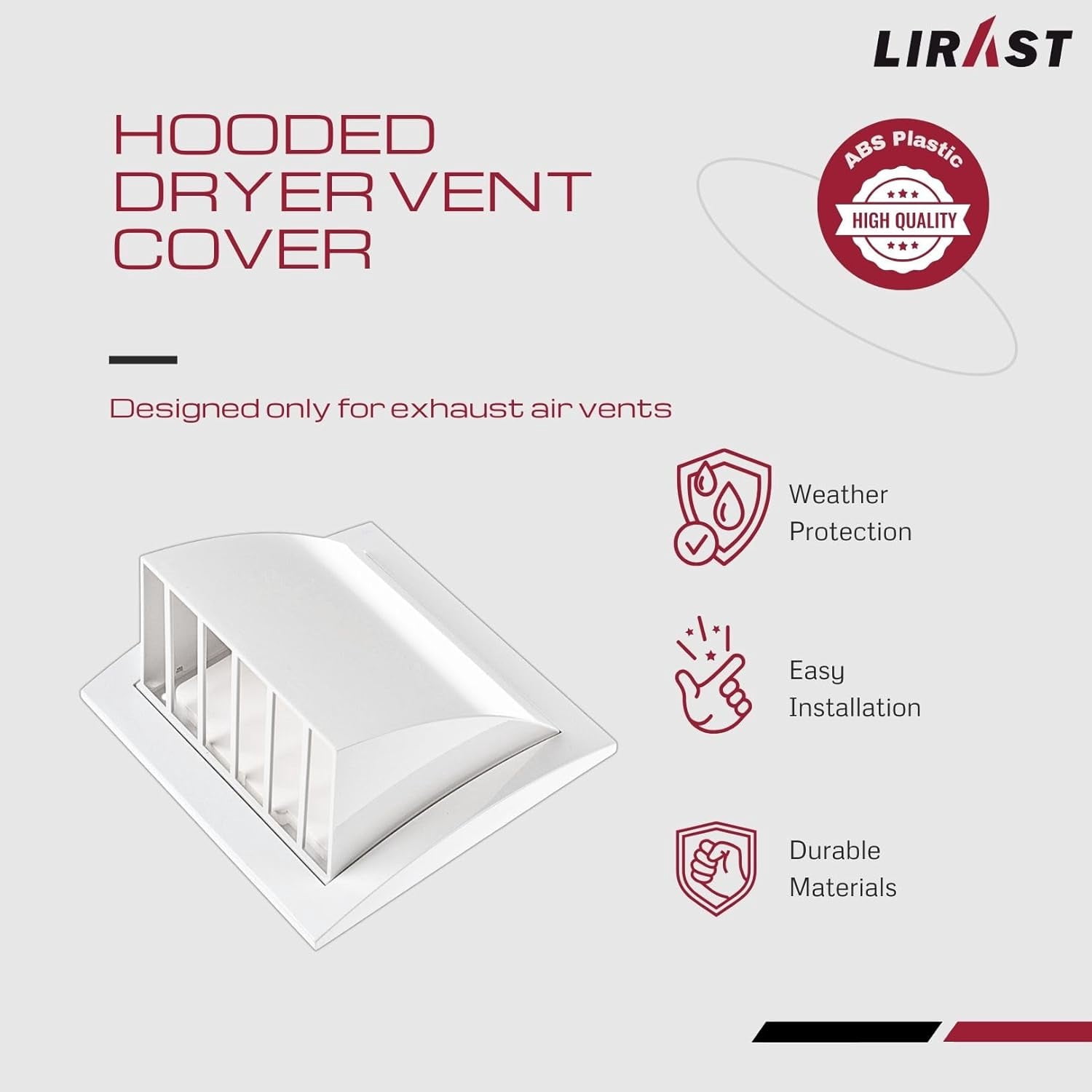4 inch Outdoor Dryer Vent Cover White - ABS Plastic Exhaust Ventilation Grille with Weather Protective Cap and Non Return Flap HVAC Air Vents for Wall
