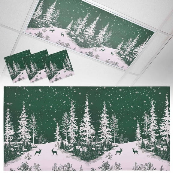 3 Pack Christmas Snowflake Fluorescent Light Covers for Ceiling Lights Elk Pine Trees Winter Deep Green Magnetic Ceiling Light Covers Overhead Light Filters for Office Classroom Home