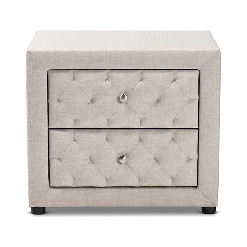 Lepine Modern and Contemporary Light Beige Fabric Upholstered 2-Drawer Wood Nightstand