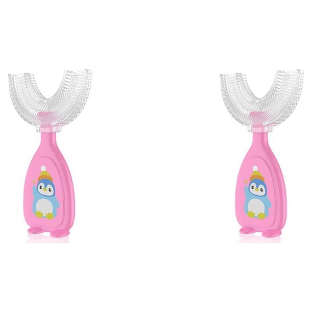 Cepillo de silicona en forma de U Toystoory Entrenamiento reutilizable para bebés color rosado S 2Conjunto