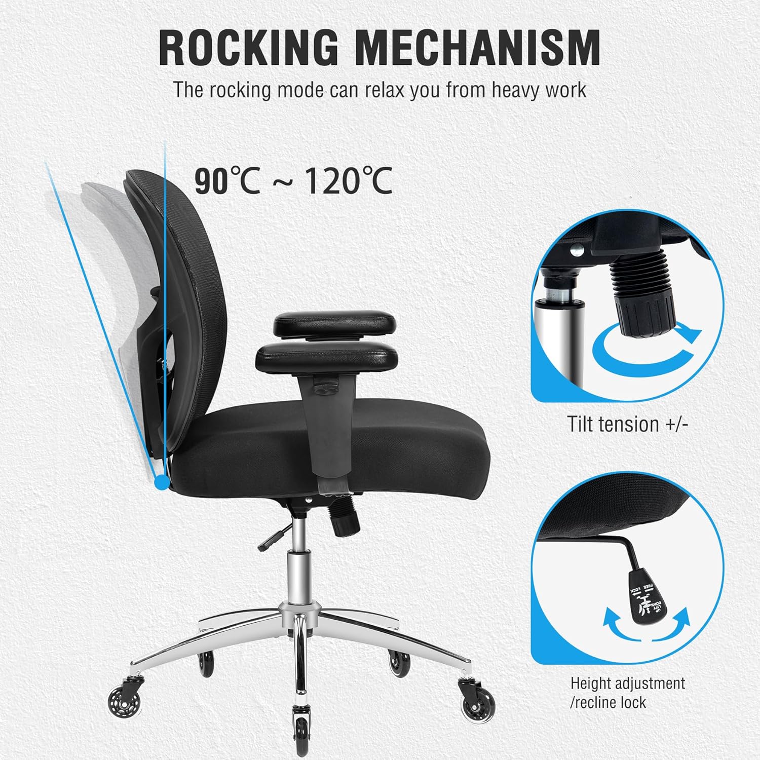 Bigroof Office Chair 600lbs, Ergonomic Computer Chair  3D Adjustable Armrest Lumbar Support  for Home Office