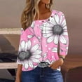thumbnail image 7 of CYMMPU 3/4 Sleeve Button up Crew Neck Blouses for Women Dressy Casual Spring Tunic Tops Floral Pattern Loose Fit Fall Fashion Shirts Plus Size Blouse Pink XXL, 7 of 7