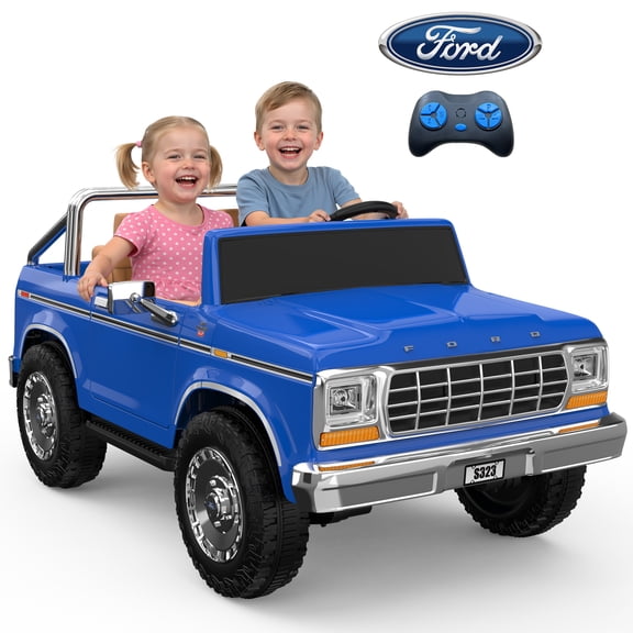 East doll 24V 2 Seater Power Ride on Car for Kids, Licensed Ford 1973 Ford F-150 Ride on Dump Truck, Remote Control, Bluetooth, Storage Bed, Dark Blue