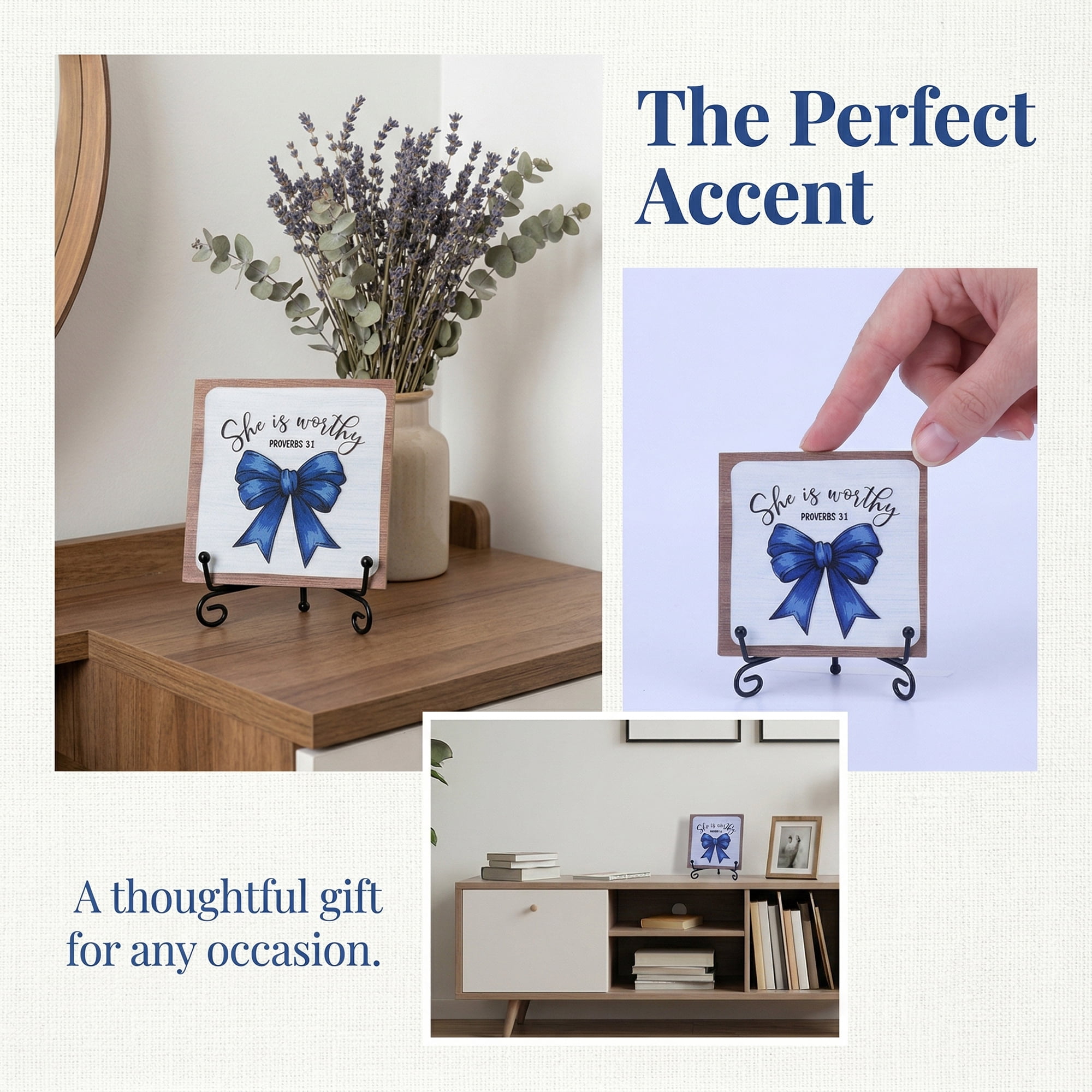 Unique Bargains Extra Stable Desk Sign Gift Square Keepsake Plaque Bow Pattern 3.9in