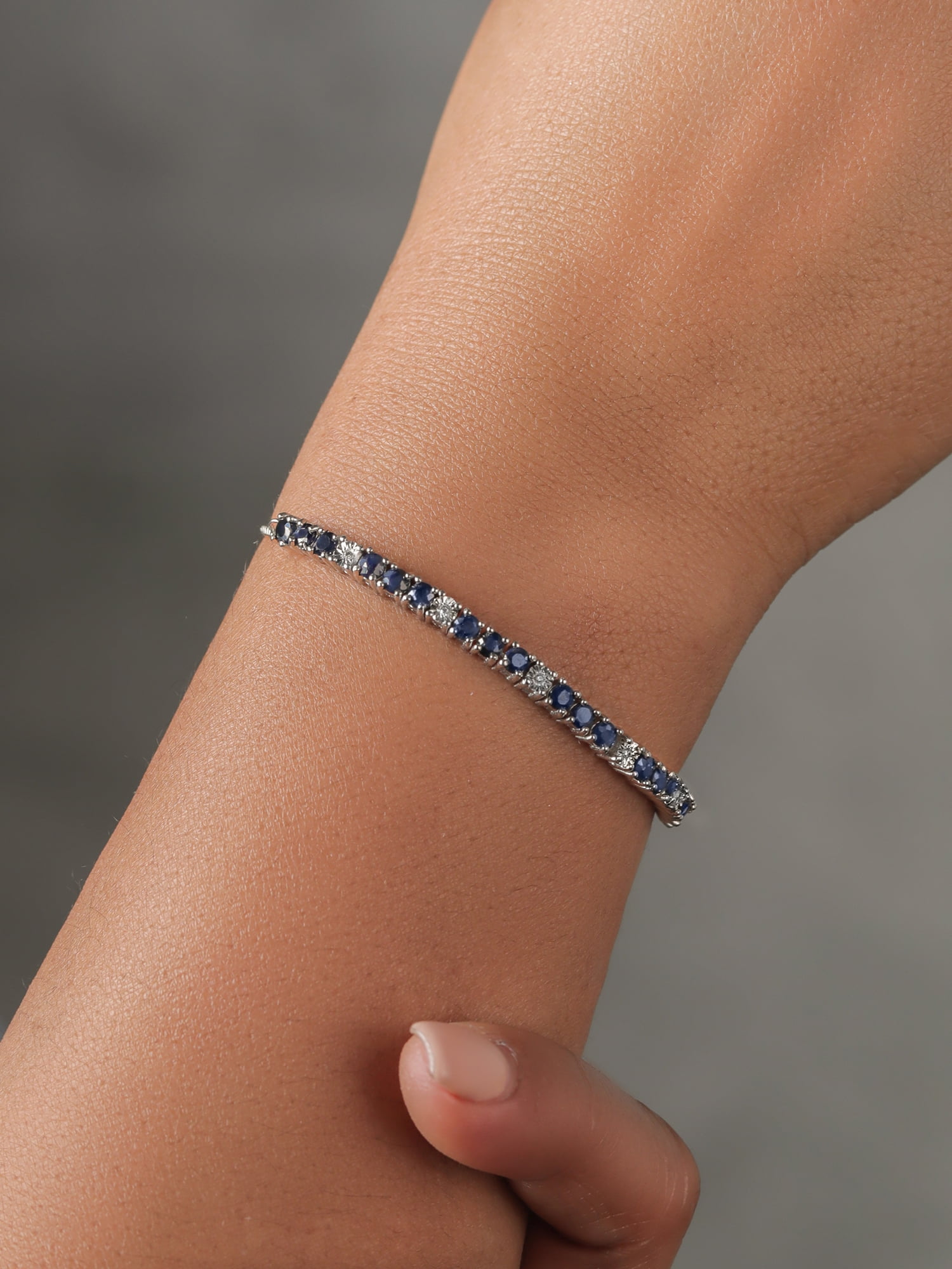 Sterling Silver Bracelet set with Blue Sapphire Gem Stone and Diamonds