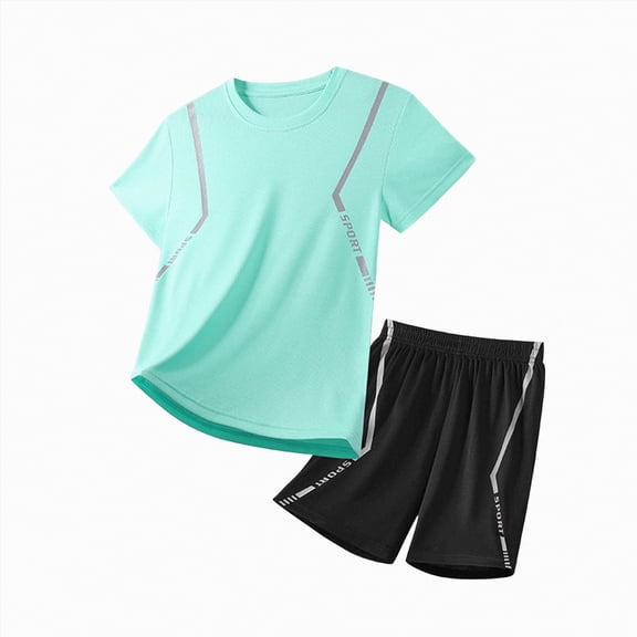 HCNTES Boys 2Pcs Soccer Set Sport Team Uniform Shirt and Shorts Little Kids Big Kids Basketball Team Sportswear Kid Boys Summer Outfit Set 6T 7T 8T 9T 10T(F02-Green,5-6 Years)