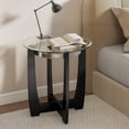 thumbnail image 3 of Patiojoy Ensemble de 2 Tables d'Appoint en Verre 24 Pouces Table d'Appoint Ronde avec Dessus en Verre Trempé Transparent et Noir, 3 of 9