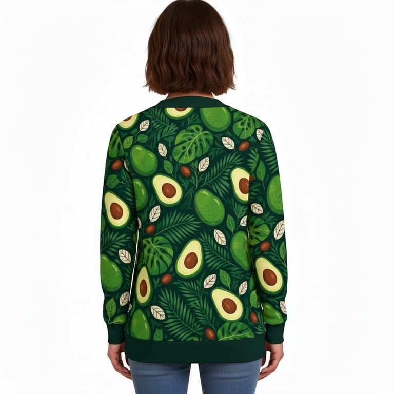 Emacom Ltd Tropical Avocado Cardigan, Green Leaf Button Front Sweater ...