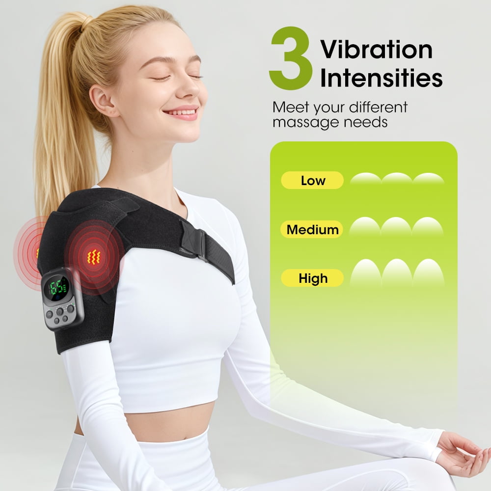 Heated Shoulder Brace, 6 Heat Settings Heating Pad for Shoulder, 5000mAh Battery Powered and Mobile App Remote Control, Heated Shoulder Wrap with Vibration for Women Men
