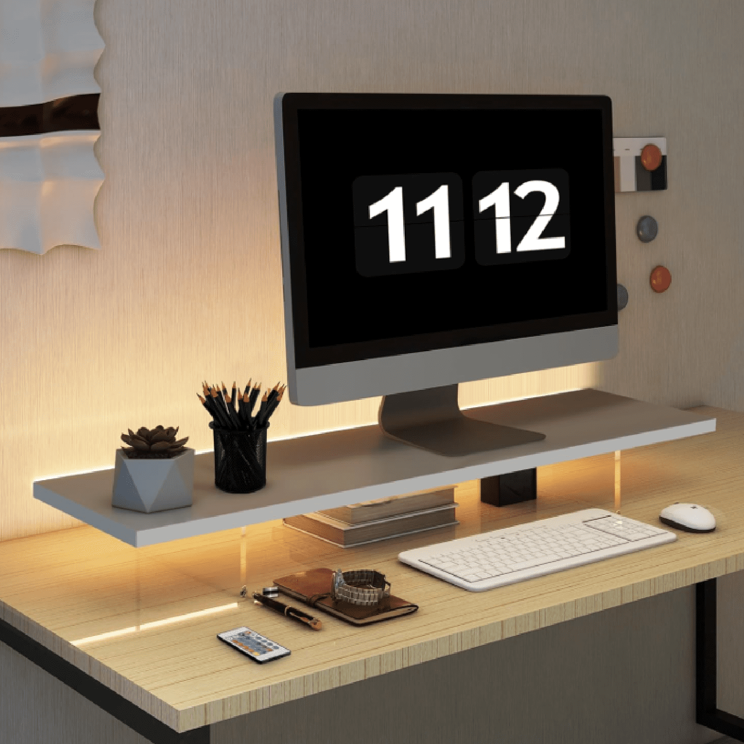 Monitor Stand Riser Wood & Acrylic Computer Monitor Stand with Desk Accessories Desktop Organizer Stand for Computer Laptop Printer PC & TV Screen Riser