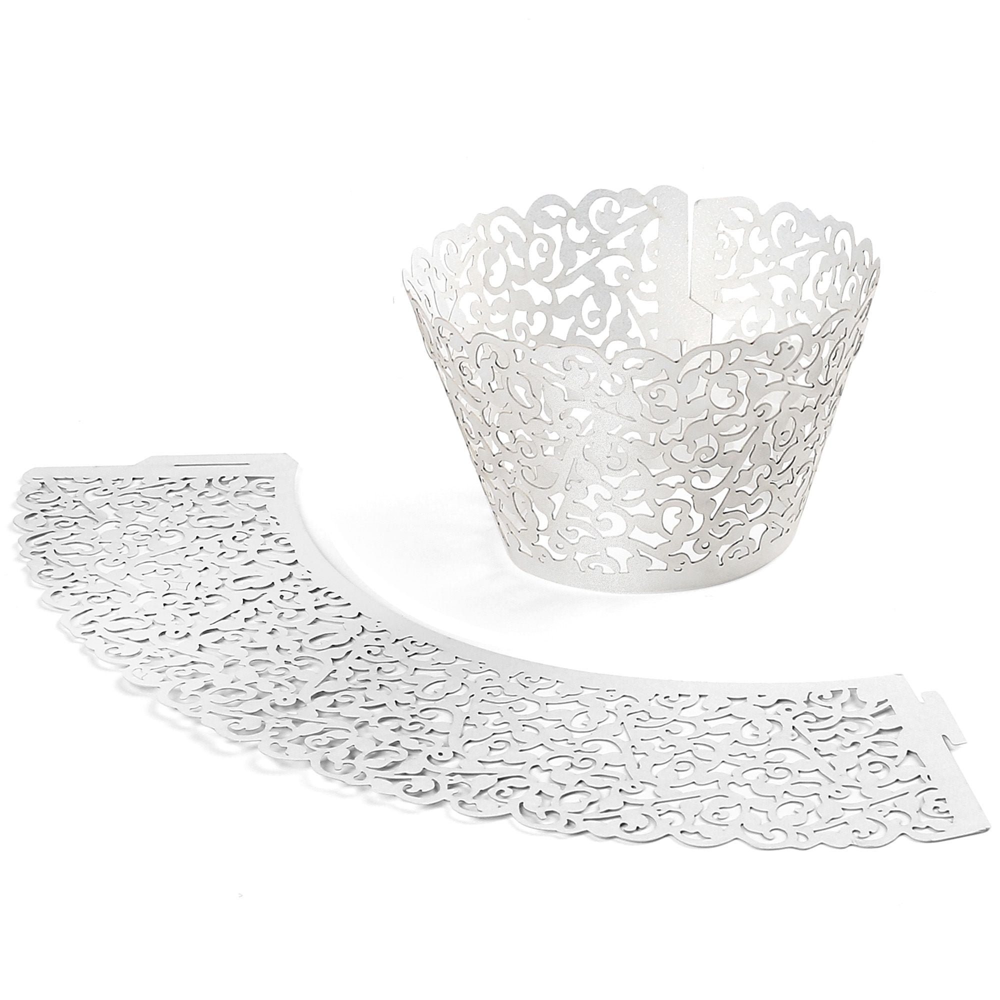 LotFancy 200Pcs 2 in Lace Cupcake Wrappers, White Cupcake Wraps, White