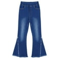 thumbnail image 3 of YONGHS Kids Girls Casual Denim Jeans Bell Bottom Flare Pants High Waist Ruffled Trousers 4-14 Dark Blue 6, 3 of 8