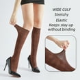 thumbnail image 2 of G&Y 4-Pair Women‘s Knee High Stockings, Grid Pattern, 50D  Semi-Sheer, Coffee, 2 of 5
