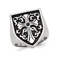 thumbnail image 1 of Mens Cross Antiqued Shield Stainless Steel Ring with Black Diamond, 1 of 4
