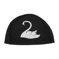 thumbnail image 1 of Gorro de natación de patrón de cisne de PU tejido elástico de 1 Pc en negro y blanco, 1 of 5