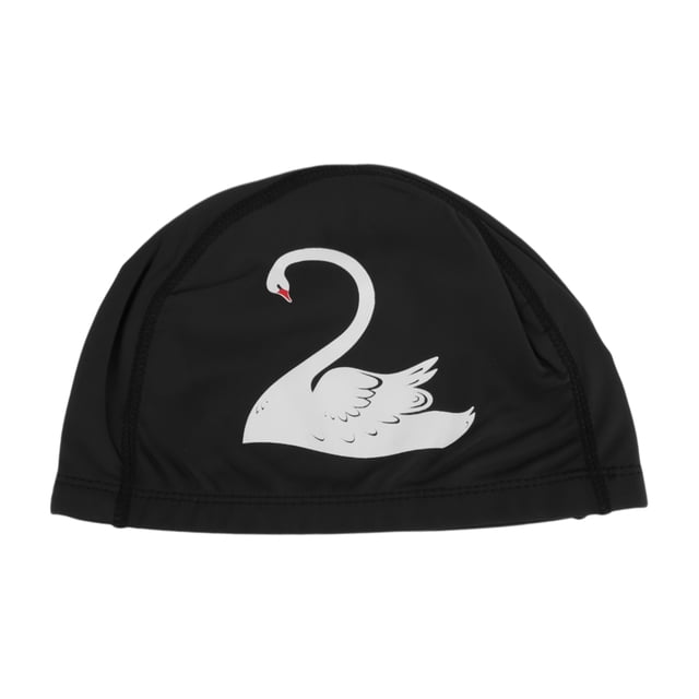 Gorro de natación de patrón de cisne de PU tejido elástico de 1 Pc en negro y blanco