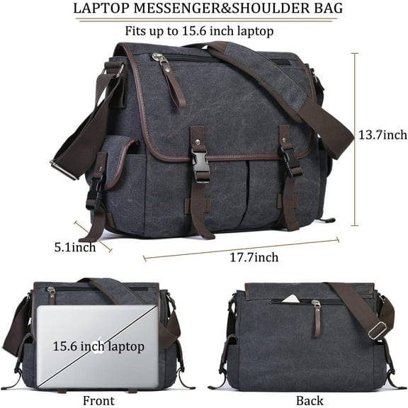 Durable Canvas Laptop Messenger Bag for Men Women, Fits 15.6 Inch Laptop with Multiple Pockets - Anti-Theft Design