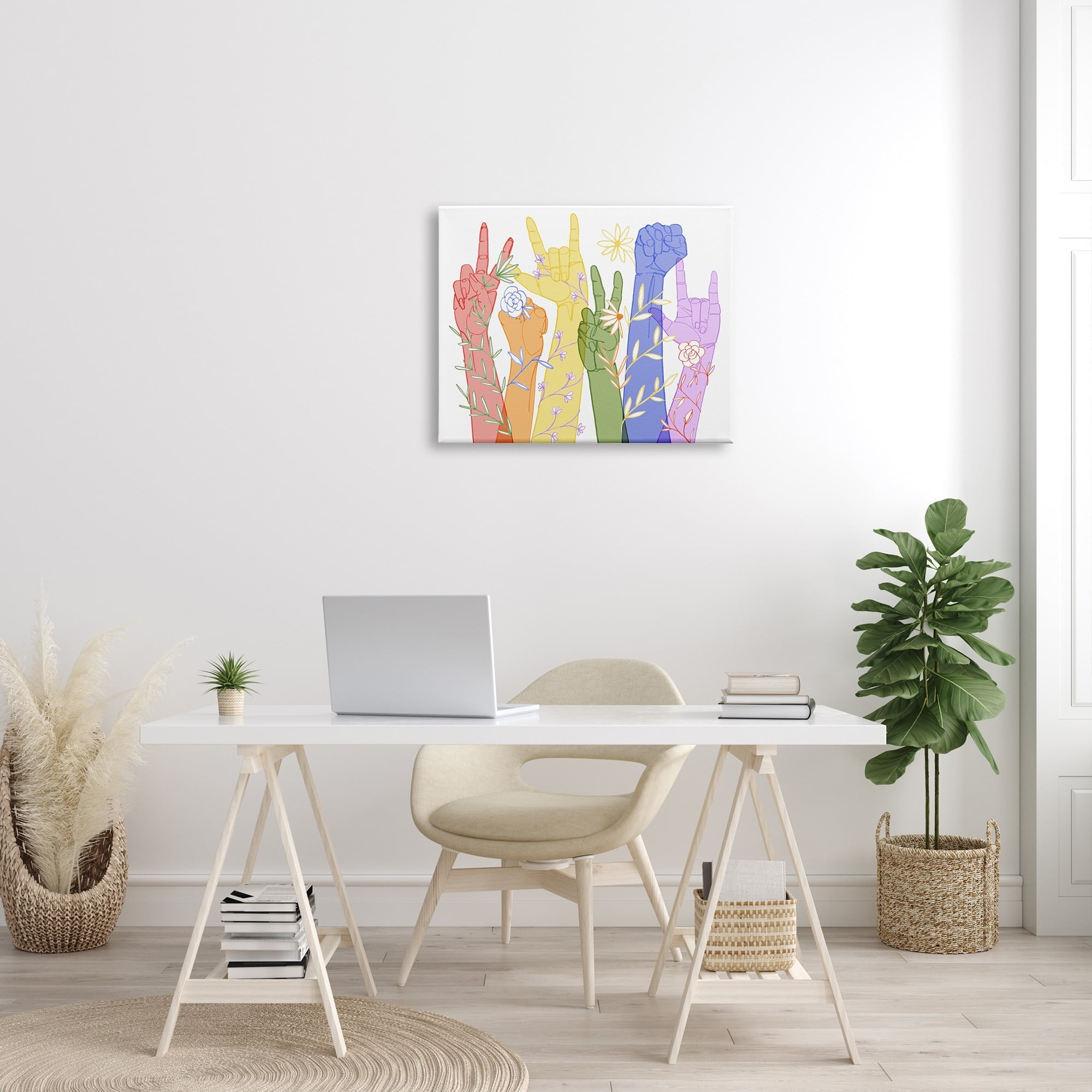 Stupell Industries Rainbow Peace Love Caring Hand Signs ASL Canvas Wall Art by Grace Popp