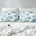 thumbnail image 4 of Erosebridal Coastal Bed Sheets Set Full Nautical Beach Sheet Set For Young Cartoon Starfish Seaweed Seashell Sheets Teal Sea Life Deep Pocket Flat Fitted Sheet, 4 of 6
