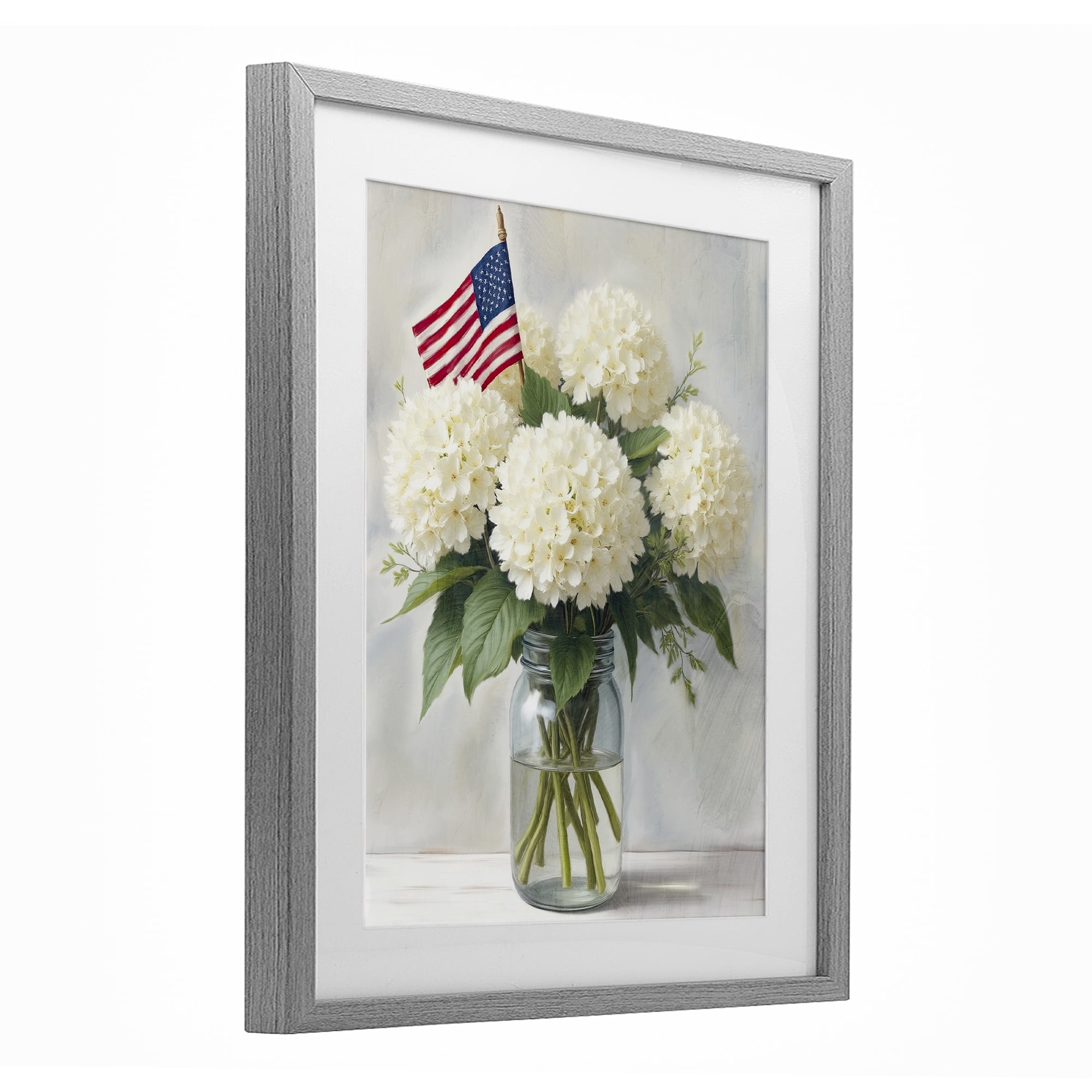 Stupell Industries Festive Patriotic Hydrangea Gray Framed Print Under Glass, design by Kim Allen