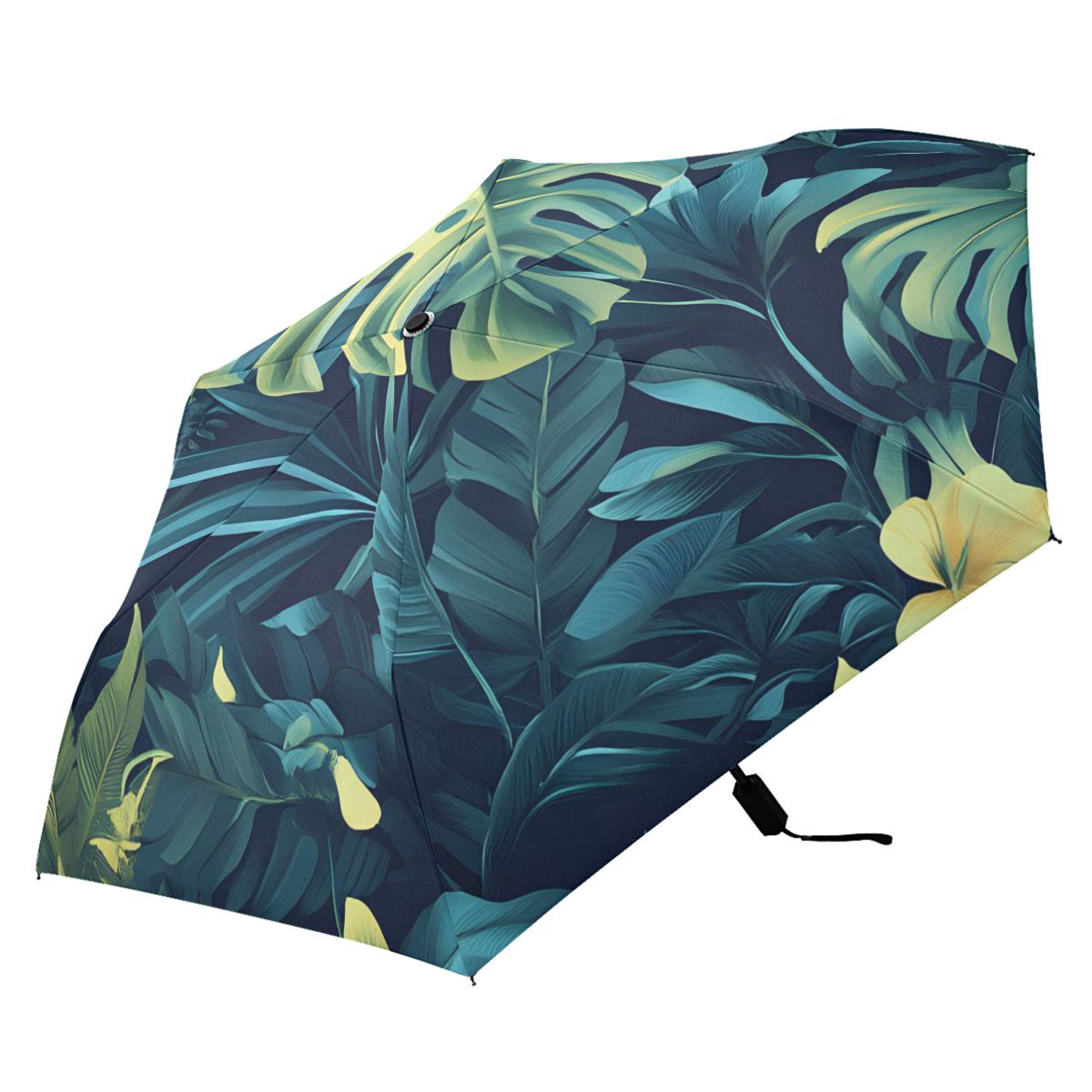 ALAZA Palm Tropical Leaves UPF 50+ Compact Folding Umbrella for Rain Travel Umbrella Packable