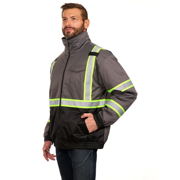 Bass Creek Outfitters Men's Oxford Insulated Safety Work Jacket with Hidden Hood, Sizes S-3XL