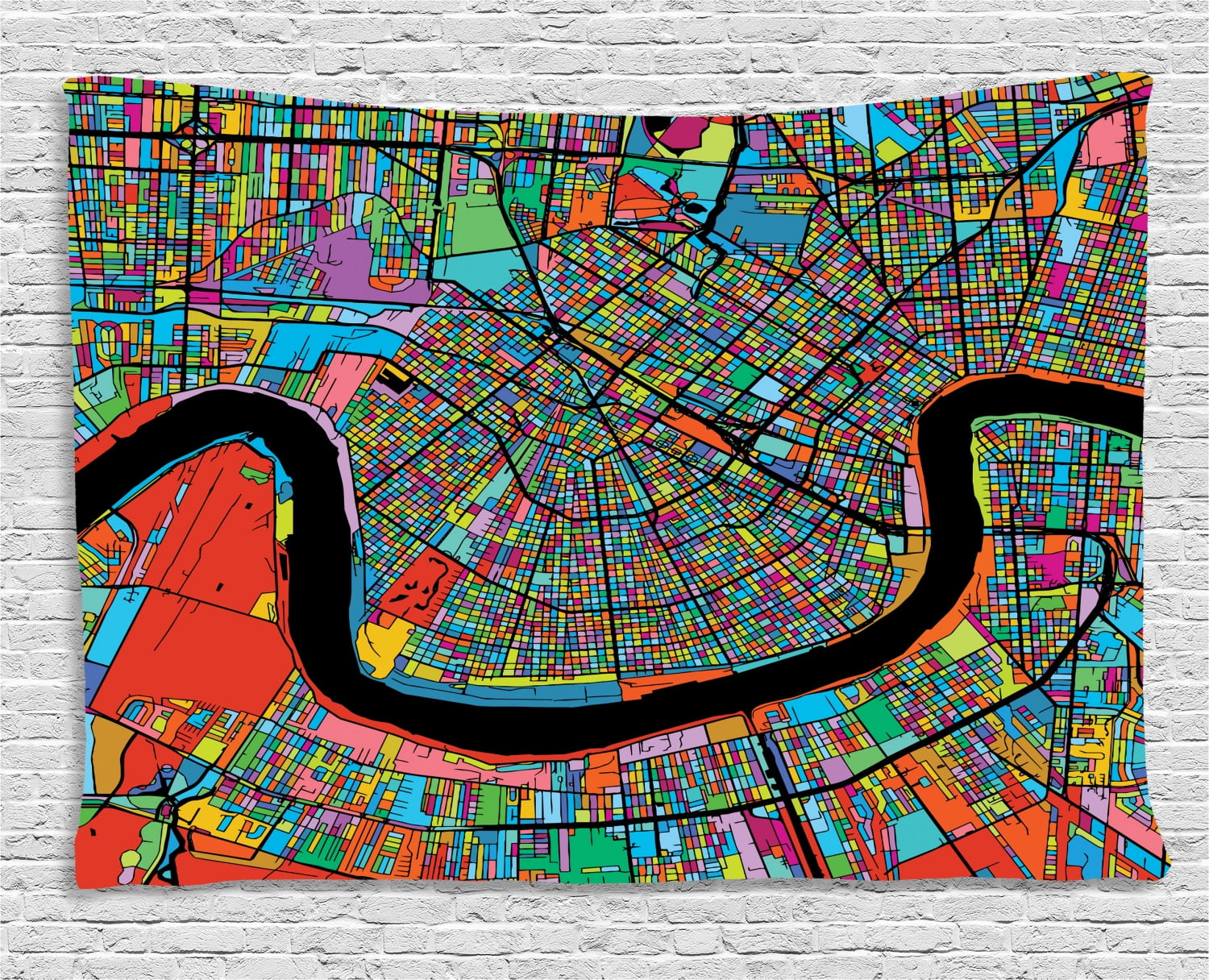 New Orleans Tapestry, Colorful Map of City with Mississippi River Districts and Highways New
