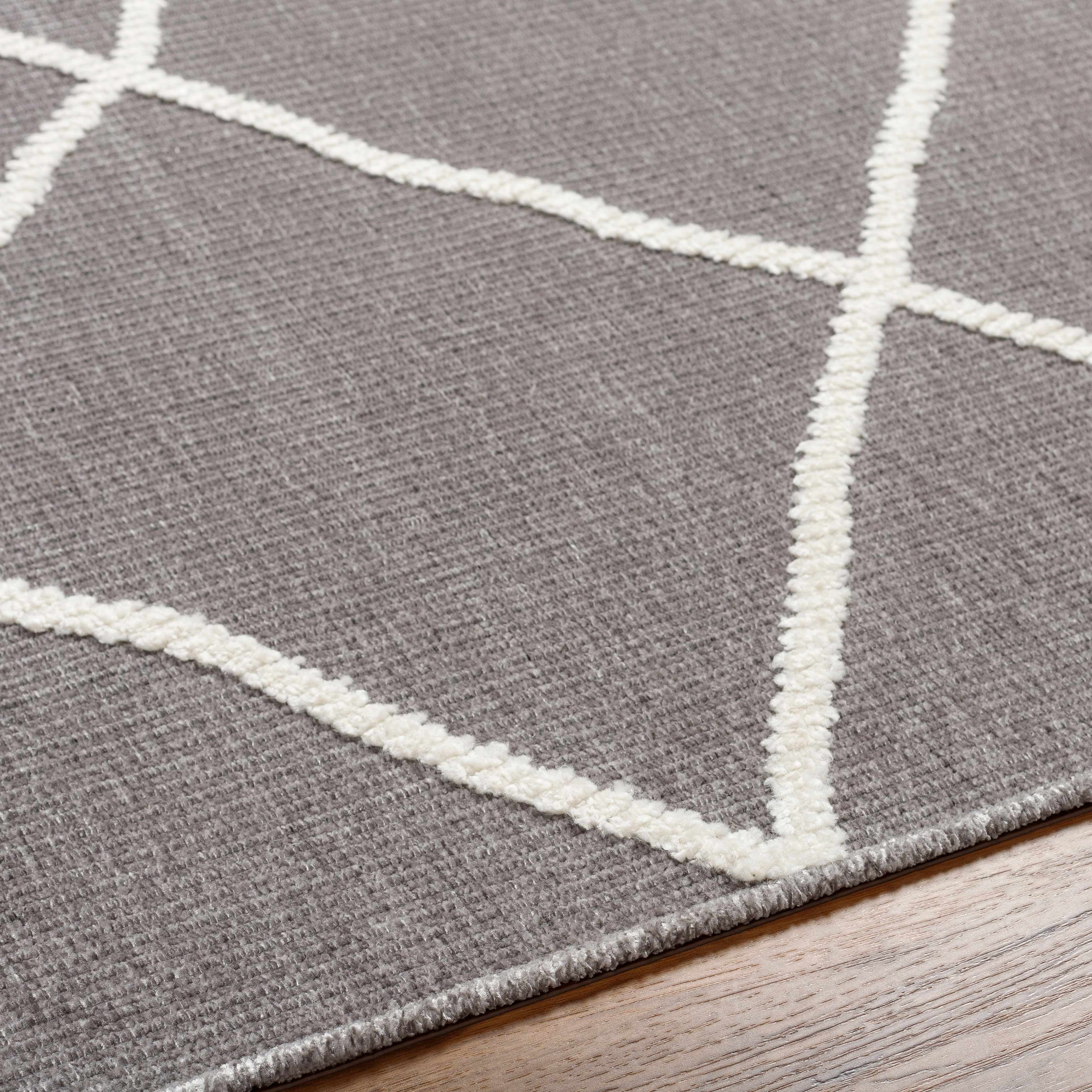 Hauteloom Amani Living Room, Bedroom Machine Washable Area Rug - Bohemian Modern Farmhouse - Moroccan Trellis - Gray, White - 3'3" x 5'