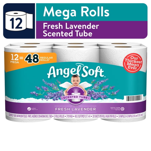Angel Soft Toilet Paper with Fresh Lavender Scented Tube, 12 Mega Rolls