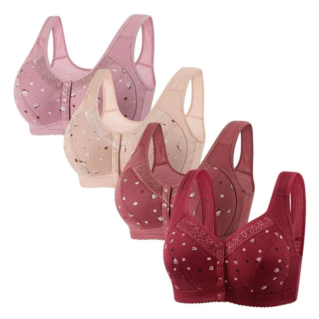 LOVZFMLL Bras for Women 4pc Woman's Comfortable Lace Breathable Bra Underwear No Rims Hot Pink XL