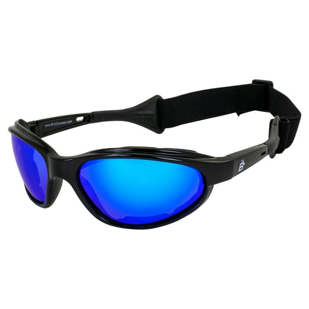 Birdz Eyewear Sail Padded Polarized Sport Sunglasses for Men or Women  Scratch-Resistant Black Frame w/ Blue Mirror Lens 