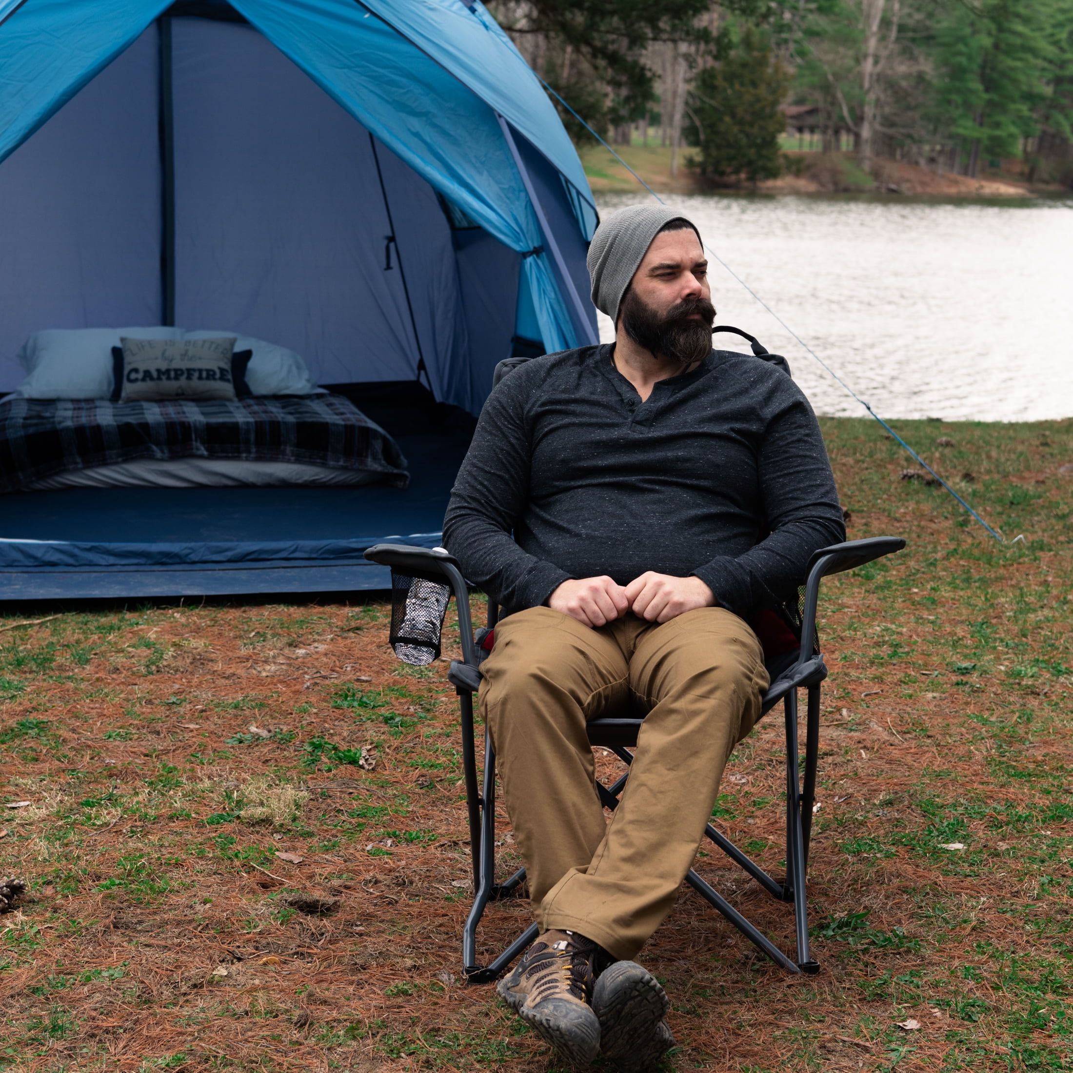 Timber Ridge Sycamore Quad Camp Chair with Cupholder, Blue