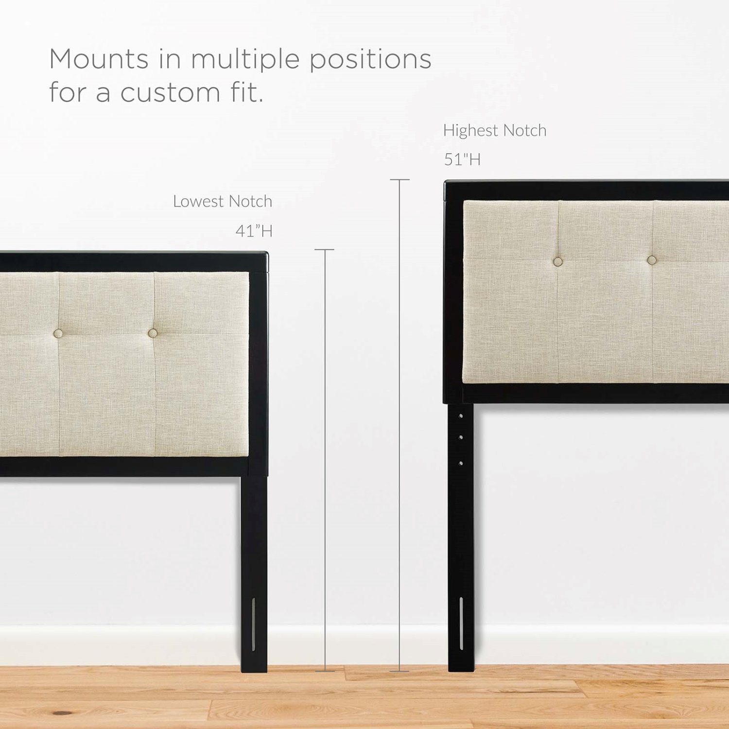 Tufted Headboard, Queen Size, Beige Black, Wood, Mid Century Bedroom, Modern Contemporary HB35155