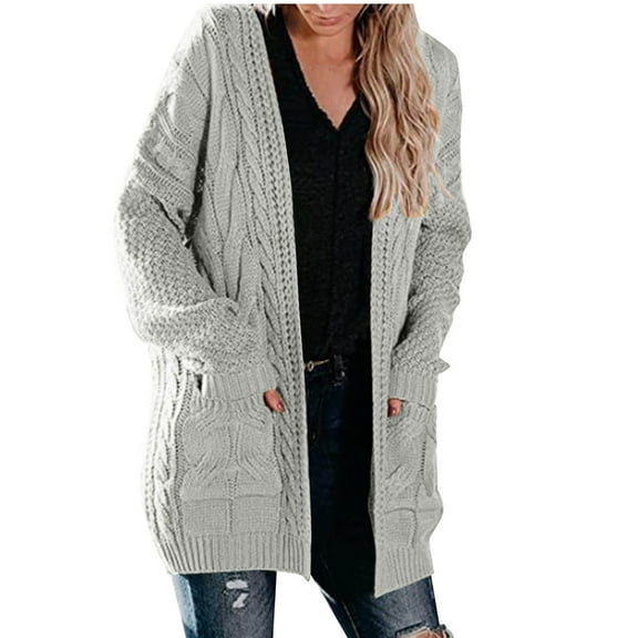 Vedolay Womens Sweaters Long Sleeve Top Casual Solid Open Front Jacket Gray,L