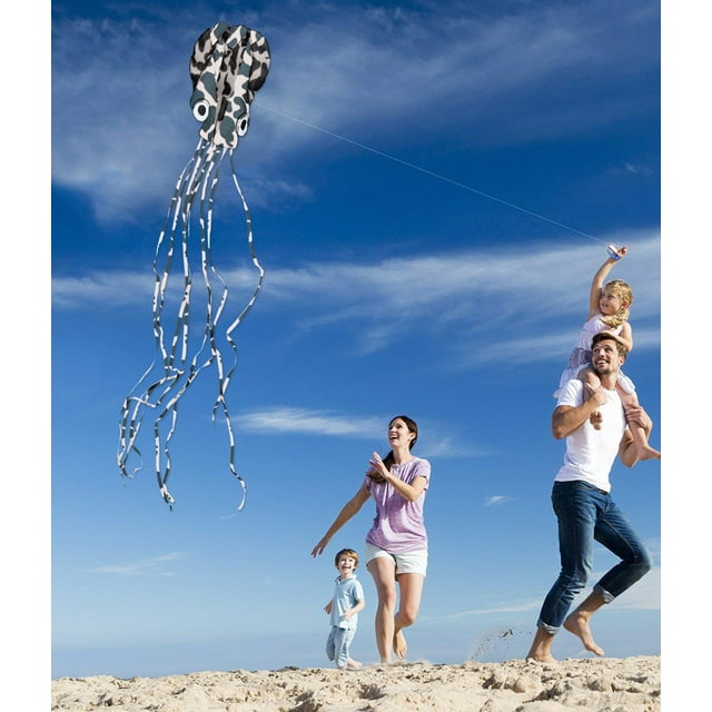 13.12' Outdoor Kite Frameless Long Tail Octopus Kite Toy Game Kite Large Kite with 98.4' Kite Line