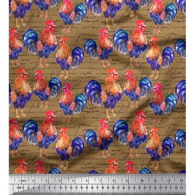 Soimoi Cotton Cambric Fabric Text & Hen Bird Decor Fabric Printed Yard 56 Inch Wide