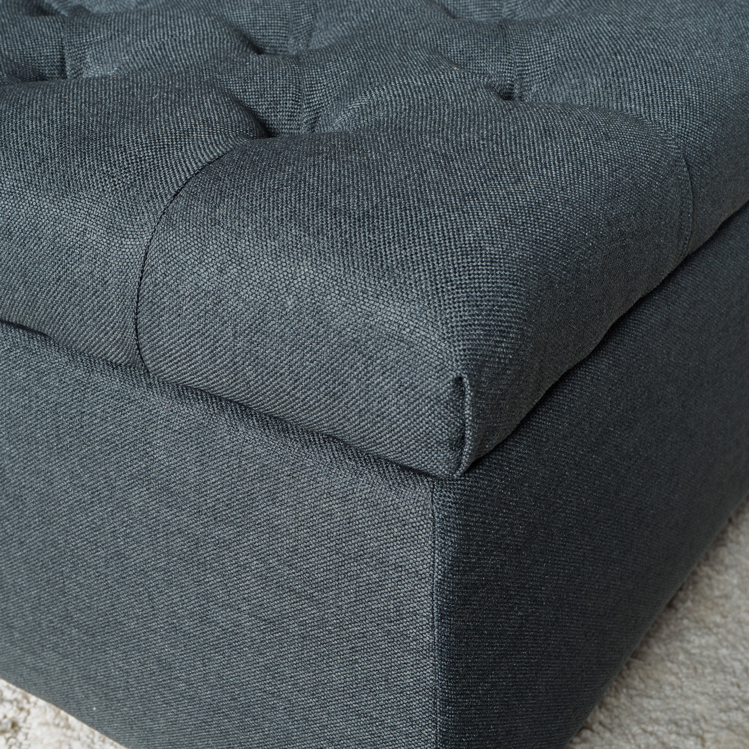 Noble House Paskal Contemporary Button-Tufted Fabric Storage Ottoman Bench, Dark Gray and Dark Brown