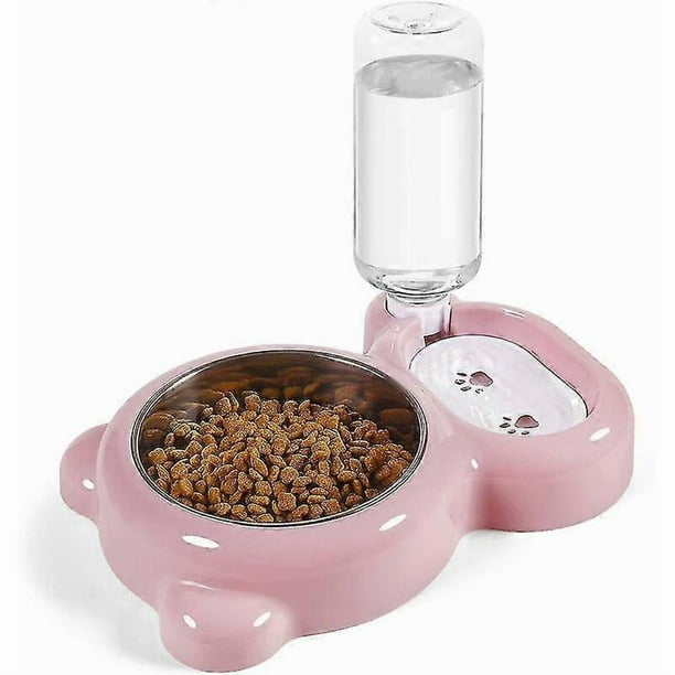 Double Dog And Cat Bowl, Pet Water And Food Bowl With Automatic Water Dispenser Detachable Stainless Steel Bowl For Small Dogs And Cats Kitten Puppy R