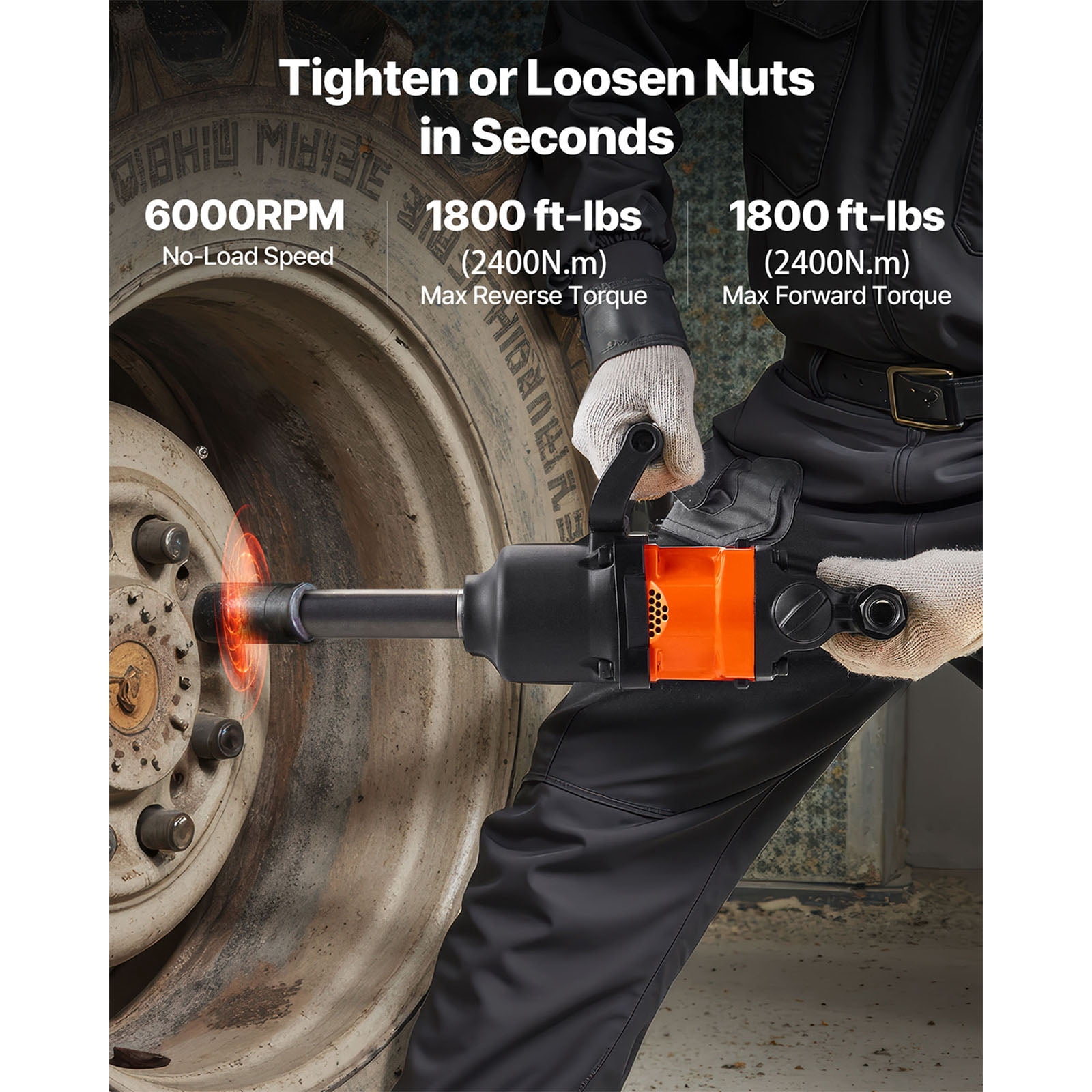 KFFKFF 1-Inch Air Impact Wrench, Delivers Up to 1800 ft-lbs Torque, 18.7 lbs Lightweight Pneumatic Tool with 6-Inch Extended Anvil for Heavy-Duty Repair and Maintenance Tasks