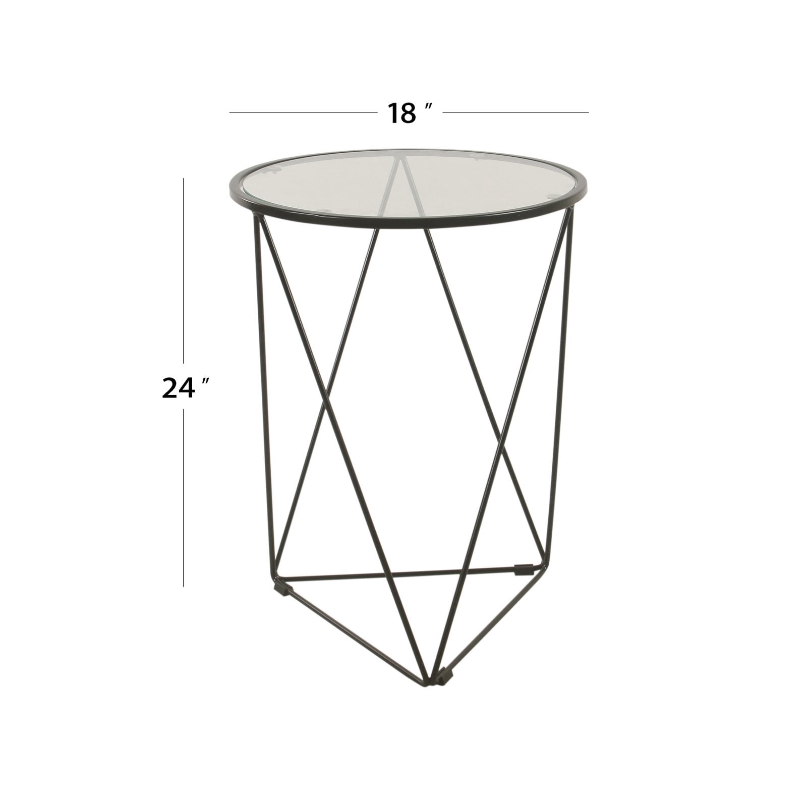 HomePop Metal Accent Table Triangle Black Base Round Mirror Top