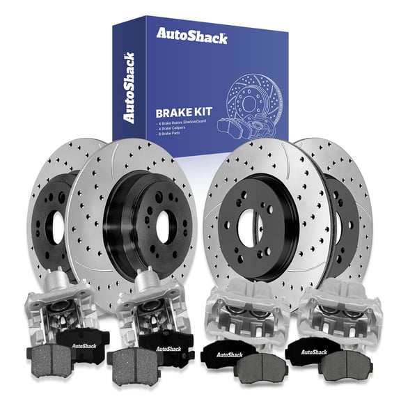 AutoShack Front Vented & Rear Solid Drilled & Slotted E-Coated Brake Rotors   Premium Ceramic Pads   Calipers 16-PC Brake Kit Replacement for 2011 Honda Accord Crosstour ShadowGuard