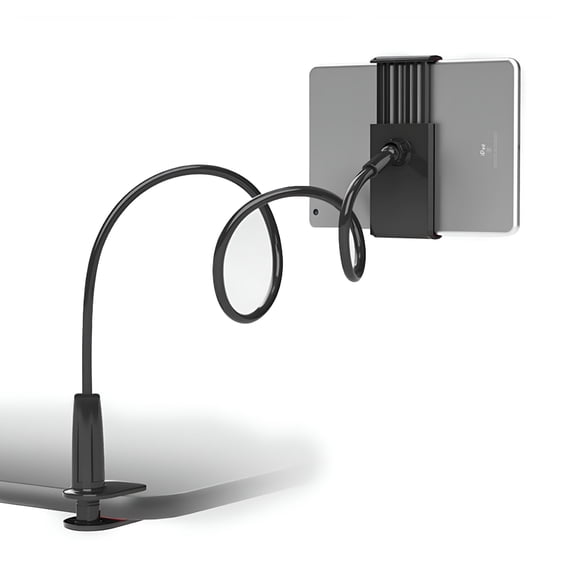 LAMIRO Gooseneck Phone Holder for Bed - Flexible 360 Adjustable Clamp Clip, Overhead Cell Phone Mount Stand for Desk, Black