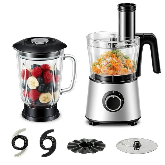 ROSVOVO 6-Cup Food Processor & Blender Combo - 2-Speed Electric Food Chopper with 8  Attachments for Slicing, Dough, Puree & Meat Grinding