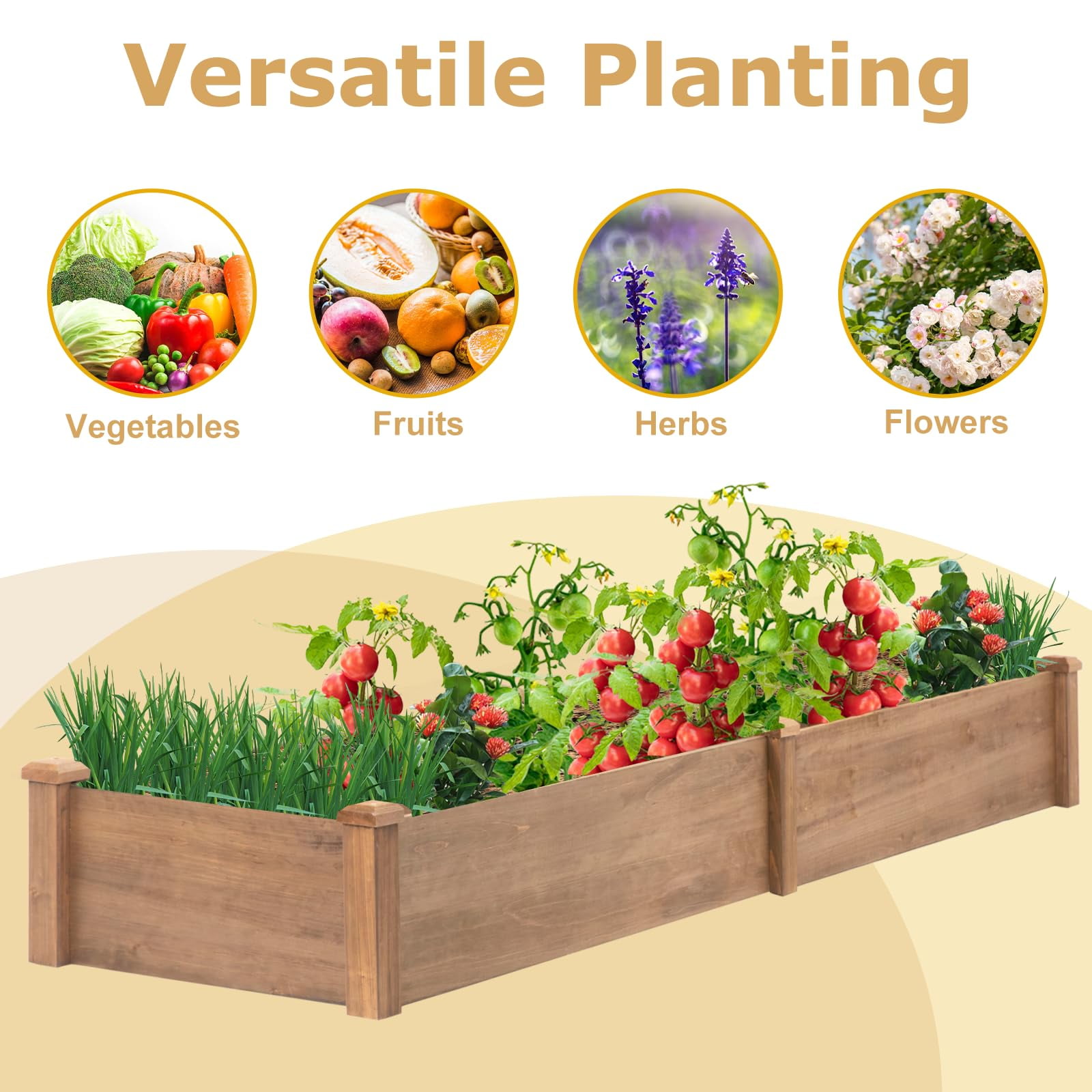 PETSCOSSET Wooden 8x2Ft Raised Garden Bed Planter Box for Outdoor Gardening