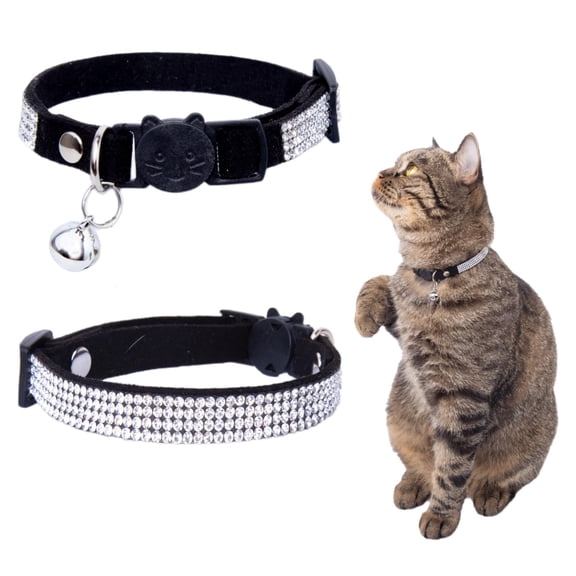 Rhinestone Cat Collar Breakaway with Bell Safety Buckle, Adjustable Diamond Girl Boy Kitty Cute Comfy Collar for Kitten Tiny Little Pets Rabbits