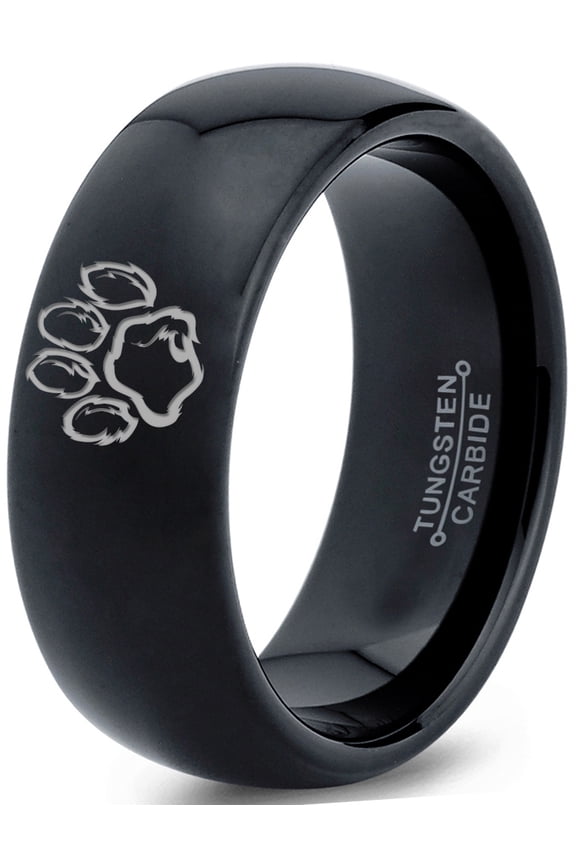 Tungsten Bear Paw Claws Band Ring 8mm Men Women Comfort Fit Black Dome Polished