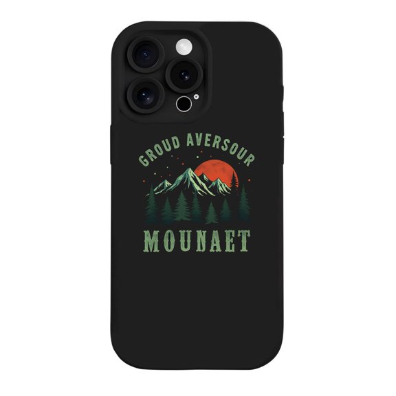 Stylish iPhone 15 Pro Case - Lightweight Yellowing Resistant with Vintage Mountain Range & Pine Trees Design Red Moon Aesthetic