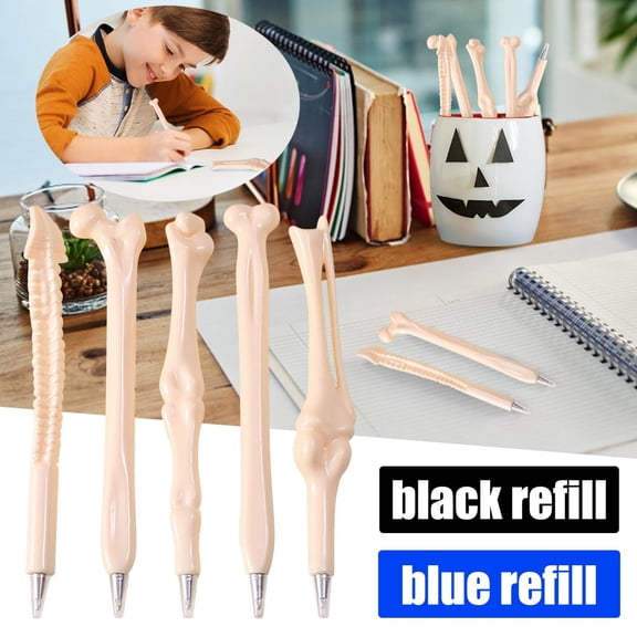 CoreLiving 5PCS Bone Pens Skeleton Finger Ballpoint Pens, Spooky Halloween Party Favors for Adults, Medical Theme Gift, 0.5mm Blue Ink Stationery