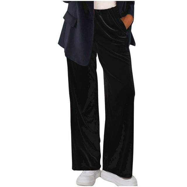 Bowake Womens Velvet Pants Elastic Waist Drawstring Straight Leg Pants Casual Loose Comfy Lounge Trouser with Pockets