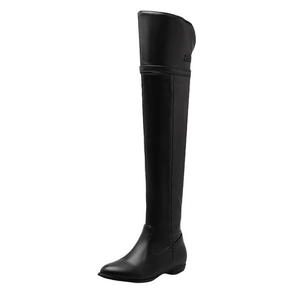 Women's Over-The-Knee Boots Solid Side Zipper Knee High Comfortable Flat Bottom Style for Autumn and Winter Fashion